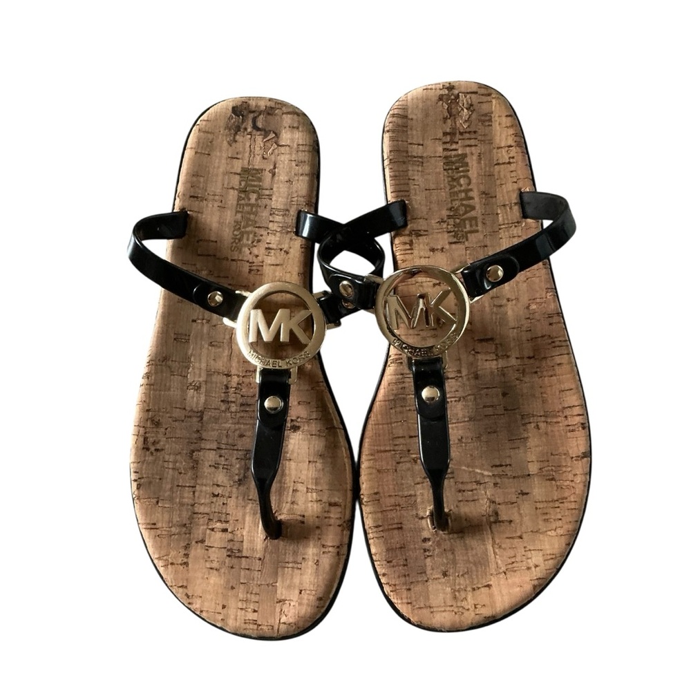 Michael Kors charm jelly sandals black T-strap cork slip on size 6